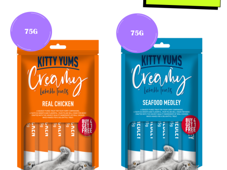 Kitty Yums Real Chicken and Seafood Medley Creamy Cat Treats Combo For Sale