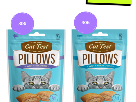 Catfest Pillows with Salmon and Crab Cream Cat Treats Combo For Cheap