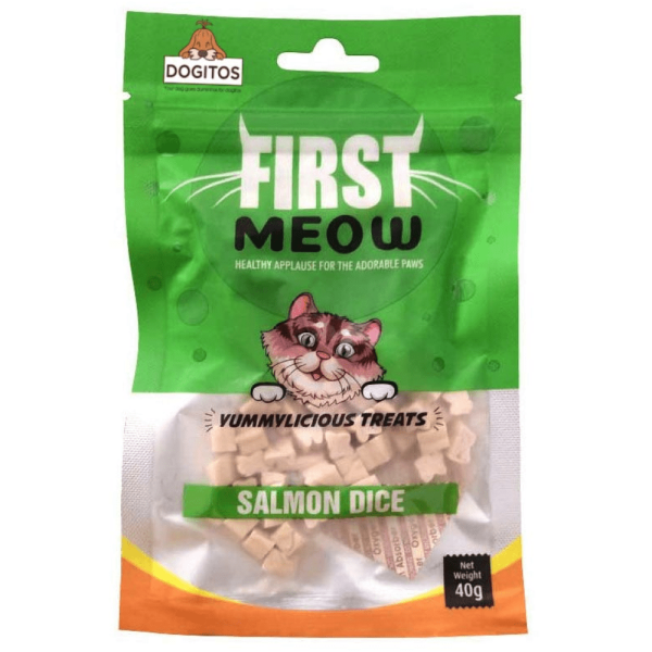 First Meow Salmon Dice, Chicken Sandwich and Soft Chicken Strip Cat Treat Combo For Sale