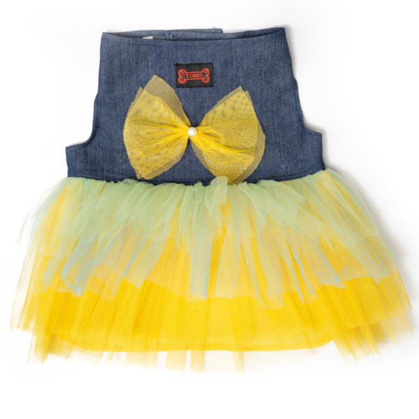 Pawgypets Denim Frilly Dress for Dogs and Cats (Blue Yellow) Sale