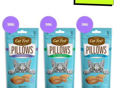 Catfest Pillows with Crab, Chicken and Salmon Cream Cat Treats Combo Online