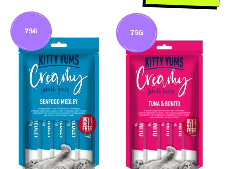 Kitty Yums Tuna & Bonito and Seafood Medley Creamy Cat Treats Combo For Cheap