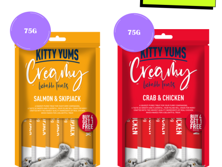 Kitty Yums Salmon & Skipjack and Crab & Chicken Creamy Cat Treats Combo Discount