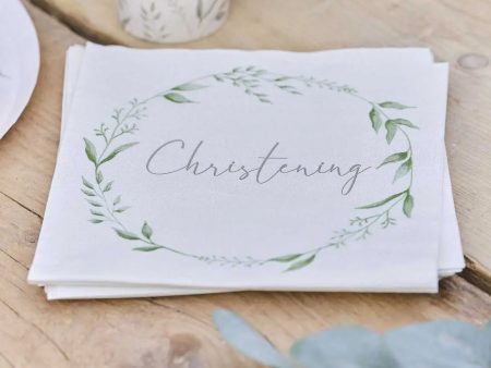 Ginger Ray White & Green Christening Paper Napkins - 16 Pkt For Sale