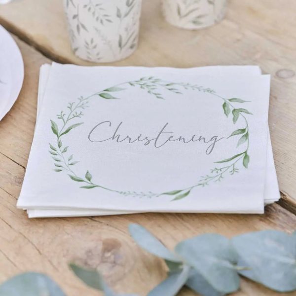 Ginger Ray White & Green Christening Paper Napkins - 16 Pkt For Sale