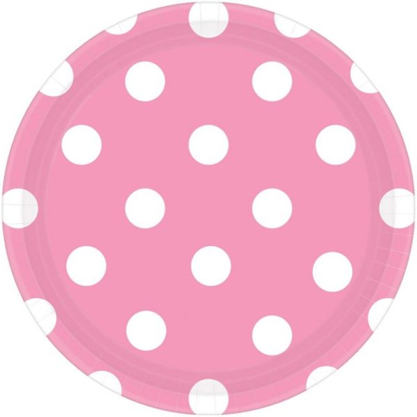 New Pink Polka Dots Plates - Dinner 8 Pkt For Discount