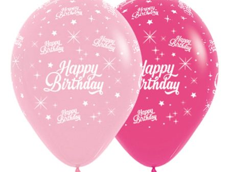 Happy Birthday Twinkling Stars Pink Balloons - 6 Pkt For Sale