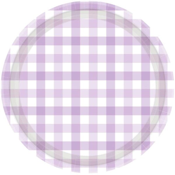 Pastel Purple Gingham Plates - Lunch 8 Pkt Online Sale