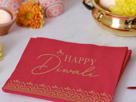 Ginger Ray Red Happy Diwali Paper Napkins - 16 Pkt Online now