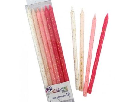 Tall Pink Glitter Mix Candles - 12 Pkt Online Hot Sale