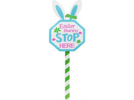 Wooden Easter Bunny Stop Here Garden Stake Decoration Supply