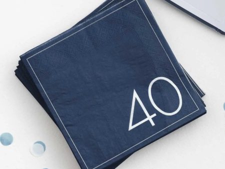 Ginger Ray Navy 40th Birthday Milestone Napkins - 16 Pkt Online Sale