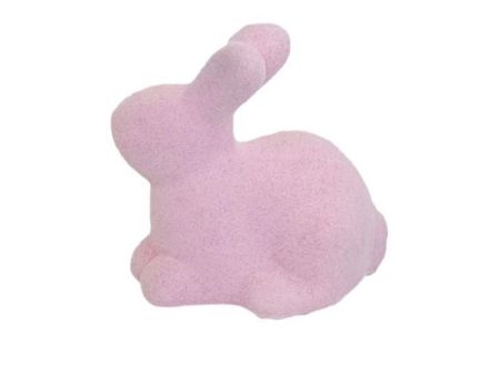 Pastel Pink Flocked Ceramic Easter Bunny Rabbit For Cheap