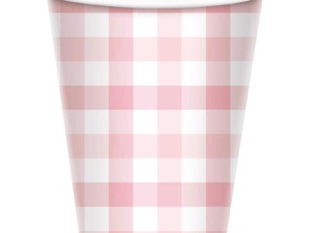 Pastel Pink Gingham Cups - 8 Pkt For Sale