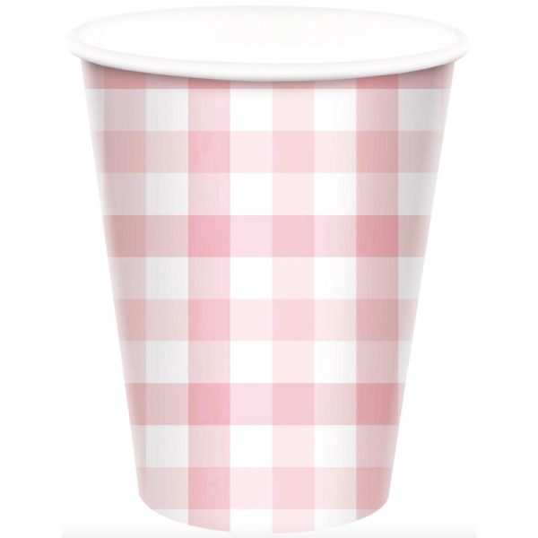 Pastel Pink Gingham Cups - 8 Pkt For Sale