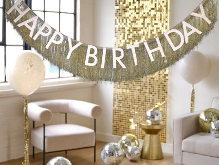 Ginger Ray Gold Fringe Happy Birthday Bunting Online now