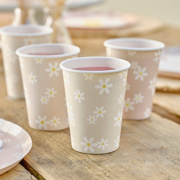 Ginger Ray Daisy Floral Cups - 8 Pkt Online