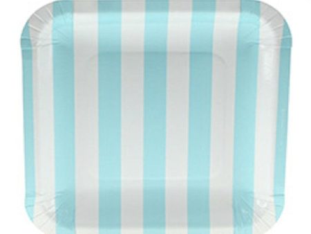 Sambellina Pastel Blue Candy Stripe Square Plates - Lunch - 12 Pack Online now