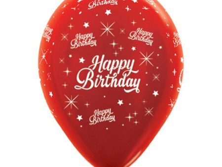 Happy Birthday Twinkling Stars Metallic Red Balloons - 6 Pkt Sale