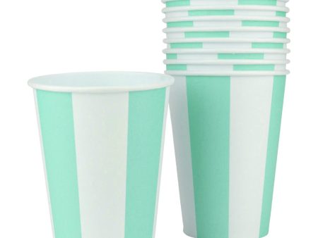 Pastel Mint Striped Cups - 12 Pkt For Discount