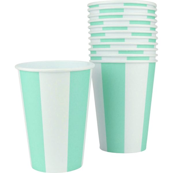 Pastel Mint Striped Cups - 12 Pkt For Discount