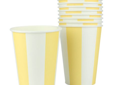 Pastel Yellow Striped Cups - 12 Pkt For Discount