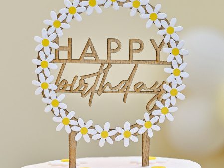 Ginger Ray Wooden Happy Birthday Daisies Cake Topper For Cheap