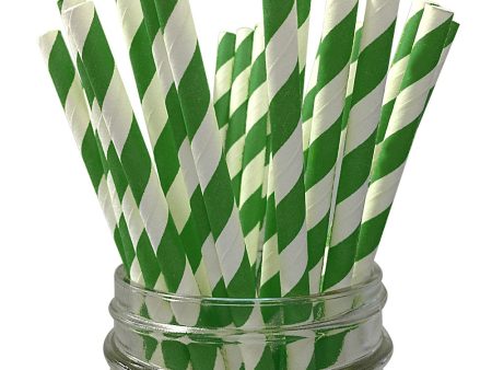 Emerald Green Striped Paper Straws - 25 Pkt Fashion