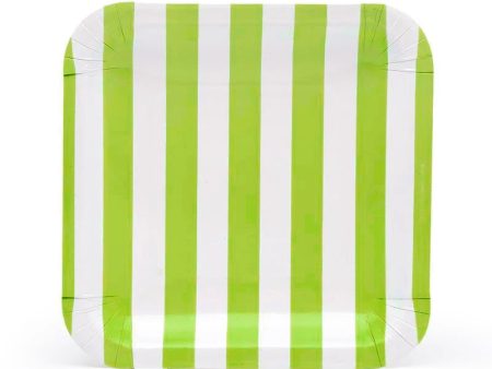 Sambellina Lime Green Candy Stripe Square Plates - Lunch - 12 Pack For Sale