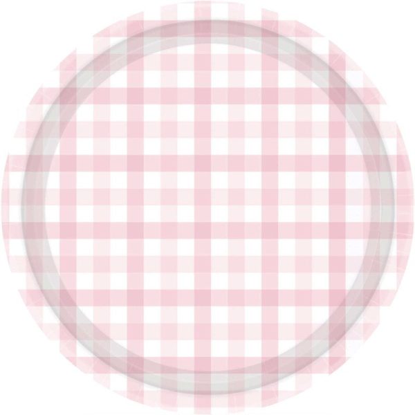 Pastel Pink Gingham Plates - Dinner 8 Pkt Cheap