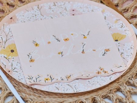 Ginger Ray Pink Floral Napkins - Lunch 16 Pkt Cheap