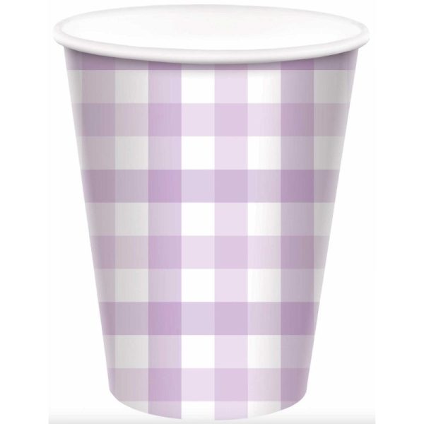 Pastel Purple Gingham Cups - 8 Pkt Sale