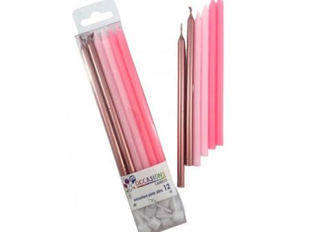 Tall Pink Mix Candles - 12 Pkt Supply