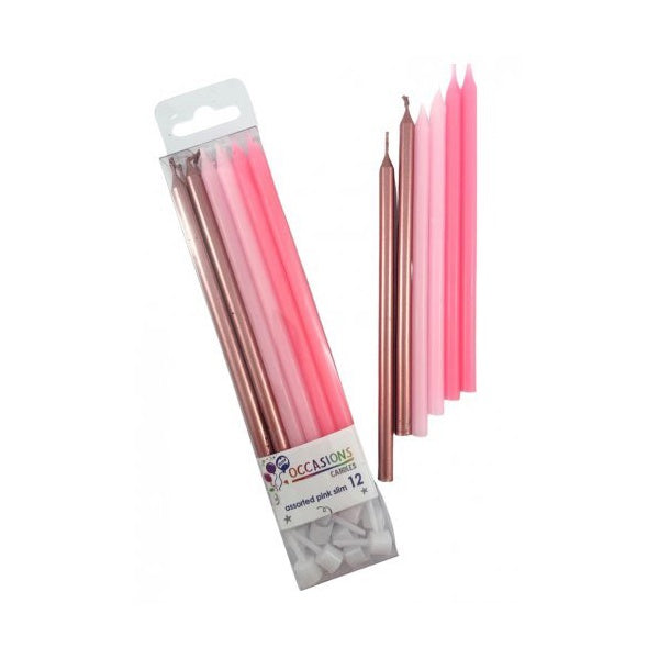 Tall Pink Mix Candles - 12 Pkt Supply