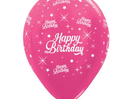 Happy Birthday Twinkling Stars Metallic Fuchsia Balloons - 6 Pkt Hot on Sale