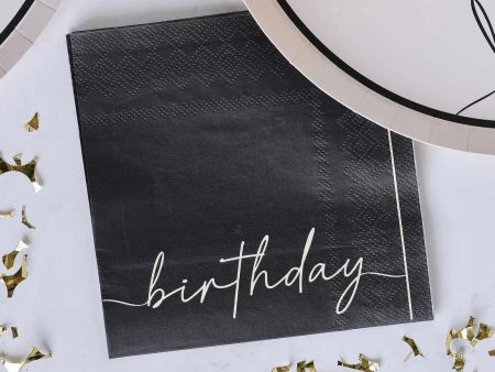 Ginger Ray Nude and Black Happy Birthday Party Napkins - 16 Pkt For Sale