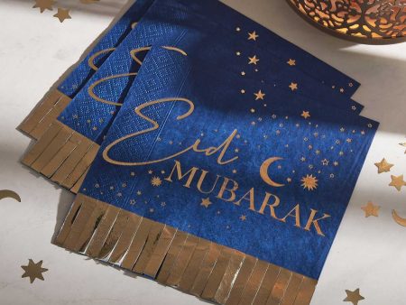 Ginger Ray Navy & Gold Eid Mubarak Fringe Napkins - 16 Pkt Discount