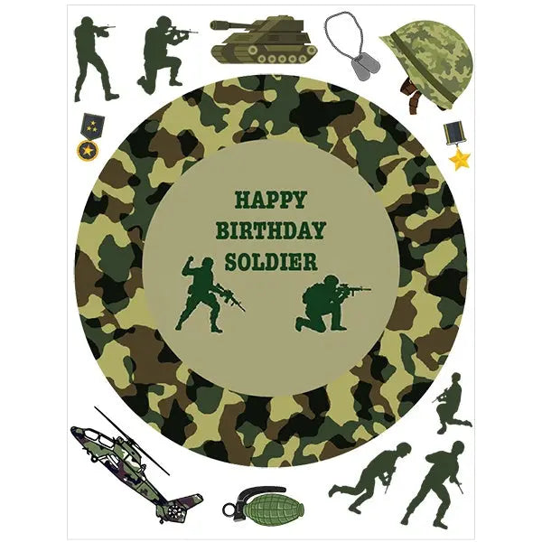 Army Edible Cake Image with FREE Edible Icons For Sale