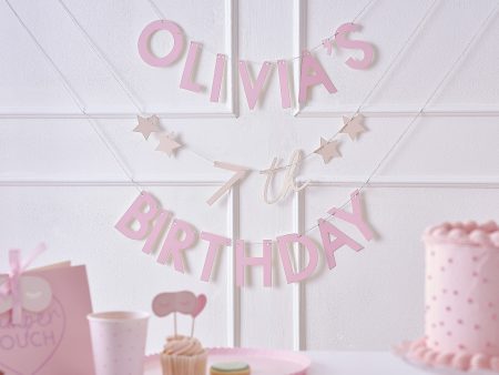 Ginger Ray Customisable Name & Age Pink Birthday Bunting For Cheap